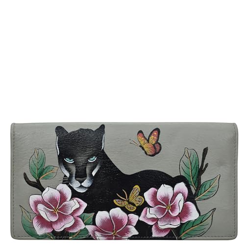 Anna by Anuschka Women's Hand-Painted Genuine Leather RFID Two Fold Clutch Wallet - Garden Panther
