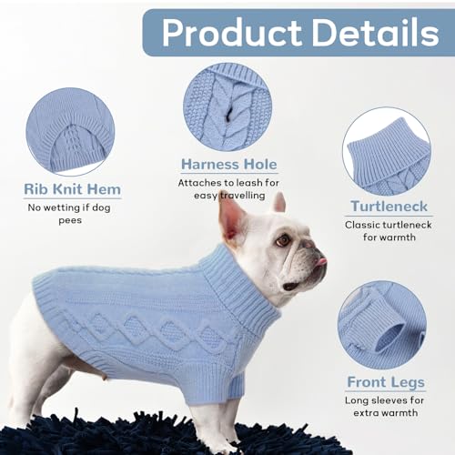 Hjumarayan Hundepullover Kleine Hunde - Schlicht & Elegant Hunde Pullover, Warm Hundepullover mit Geschirrloch, Schöner Hundepulli mit Beinen Hund Pullis für Chihuahua (Blau XS)