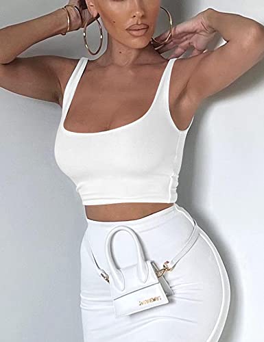 Mizoci Women's Basic Sleeveless Square Neck Cropped Double Layer Sexy Crop Tank Top2