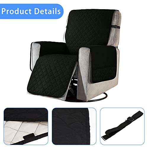 Recliner Cover, Reversible Quilted Recliner Sofa Cover Couch Cover Slipcovers Oversized For Living Room, Water Resistant Washable Furniture Protector With Elastic Straps For Kids, Dogs, Pets (Black) #TOP3