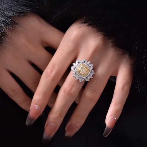 14K Solid Gold over S925 Floral Inspired Cushion Cut 2ct Pink/Yellow Moissanite Promise Ring for Women, Ideal for Gifting and Everyday Wear4