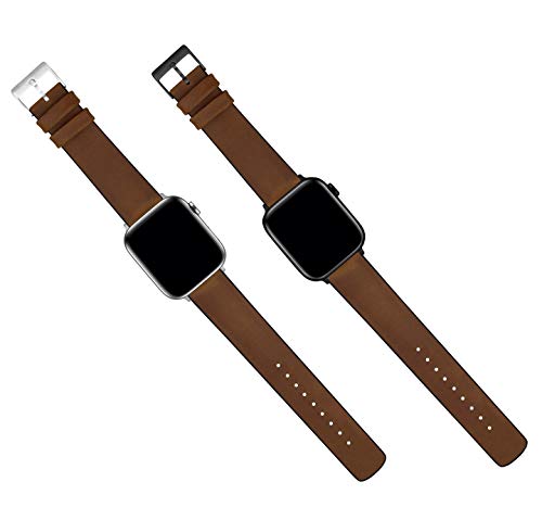 Image of BARTON WATCH BANDS- Black Leather and Rubber Hybrid - Choose Color & Size - Compatible with All Apple Watches (Ultra, SE, 8, 7, 6, 5, 4, 3, 2, 1) - 38mm, 40mm, 41mm, 42mm, 44mm, 45mm, 49mm