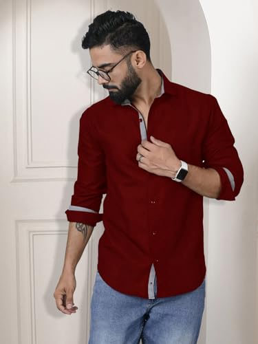 Image of Pinkmint Shirt for Men Cotton Spread Collar Button Down Long Sleeve Shirt Home, Regular, Home (Pack of 1) Purple