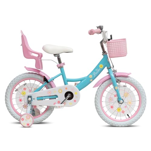 Image of Girls Bike with Basket for Toddlers and Kids Aged 3-14 Years Old, 12 14 16 18 Inch with Training Wheels & Doll Seat, 20 Inch with Kickstand & Rear Rack, Princess Style Bicycle for Gift.