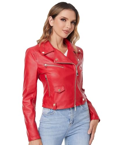 DIASHINY Faux Leather Jacket For Women Crop Short Cropped PU Slim Zip Up Moto Biker Coat Motorcycle Jackets2