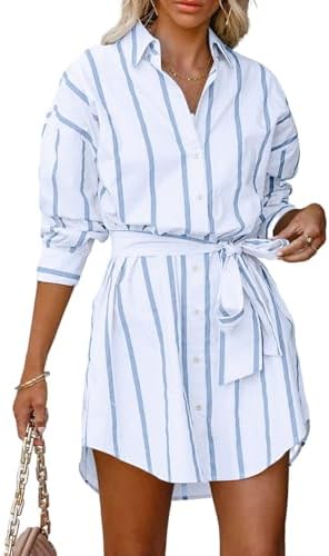CHARTOU Women Summer Causal Stripe Tunic Dress Loose Button Down ...