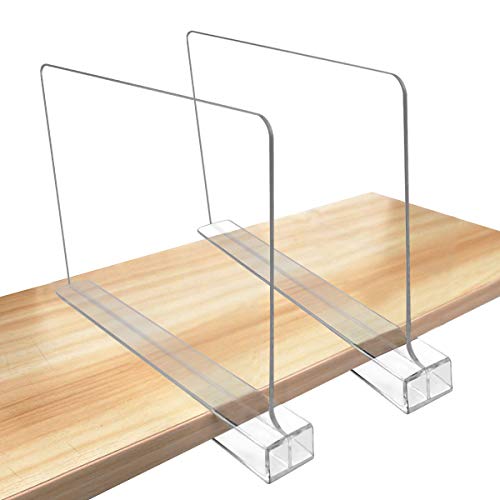 Newbested 2 Pack Acrylic Shelf Divider,Multifunction Clear Closets Shelf Separators Organizers for Wood Closets,Kitchen Cabinets,Bookcases,Home and Office
