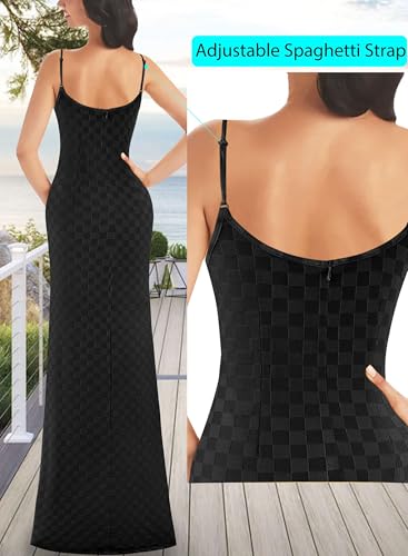 Image of VFSHOW Womens Sexy Formal Ruched Fitted High Slit Bodycon Maxi Dress Spaghetti Strap Sweetheart Cocktail Prom Evening Gown
