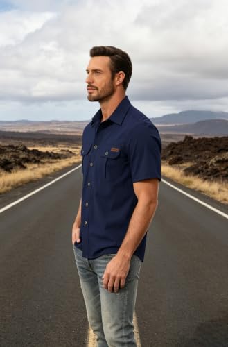 Zyvrenix Men's Short Sleeve Button Down Shirts with Pocket Deep Blue L - image 2