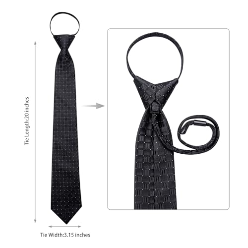 Image of DiBanGu Mens Zipper Ties Silk Adjustable Necktie Pocket Square | Paisley /Striped Pattern,Pre-tied Gift Tie Sets,Jacquard Woven,Pocket Square Cufflinks,Great for Formal & Business Wedding