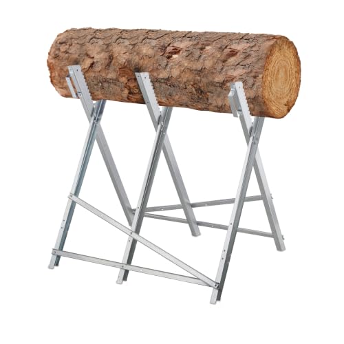 Relaxdays Caballete para Motosierra, Soporte Cortar Leña Plegable, hasta 150 kg, Acero Resistente, 80x80x82 cm, Plateado