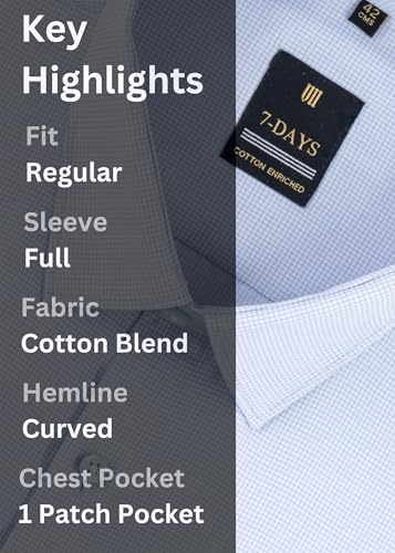 Image of 7-DAYS Premium Men's Formal Shirts - Cotton Rich, Textured Self-Design, Full Sleeve, Regular Fit, Wrinkle Resistant, with Pocket - Perfect for Office