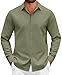 COOFANDY Camisa de Algodón de Manga Larga para Hombre de Vestir Elástica Informal Camisa de Traje Formal Verde Militar L