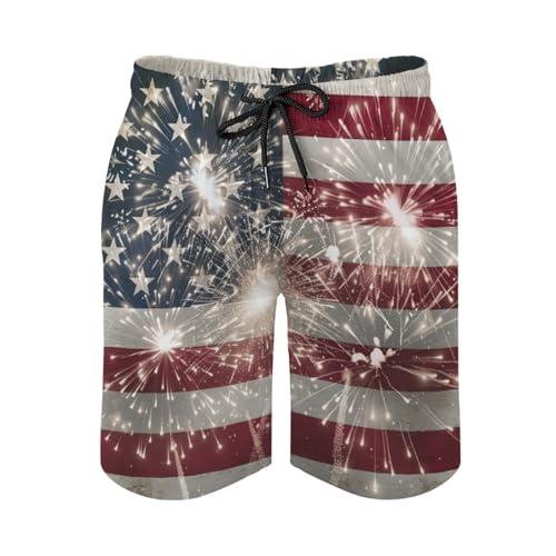 American Flag Firework Men's Swim Trunks Patriotic Independence Day Summer Short