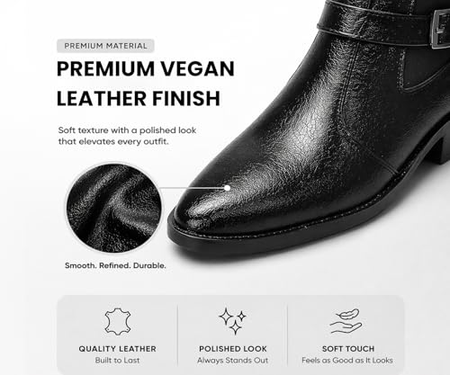 Image of Kraasa Men's Synthetic Leather Ankle Boots with Side Buckle Strap, Elastic Panel & Durable TPR Sole Casual & Formal Wear Boot