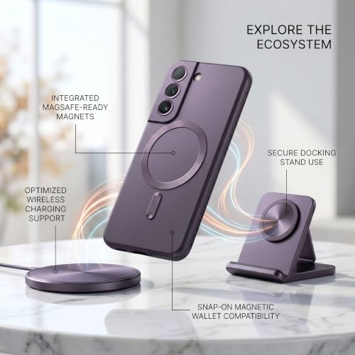Image of amazon basics Premium Mag-Safe Case for Samsung Galaxy S22 Plus | Shockproof & Anti-Scratch Cover | Soft Silicone with Wireless Charging | Camera Lens Guard - Purple