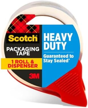 Scotch Heavy Duty Shipping Packing Tape, Clear, Holiday Shipping Supplies, 1.88 in. x 38.2 yd., 1 Tape Roll with Dispenser
