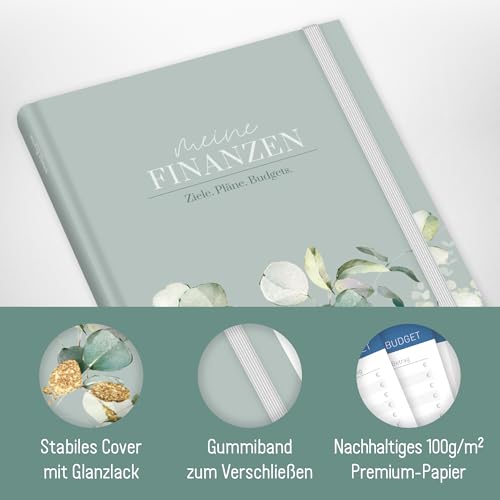 paper&you® Finanzplaner A5+ für 1 Jahr - Haushaltsbuch & Budget Planner mit 12 Monatsübersichten, Einnahmen-Ausgaben Tracker für 53 Wochen Minty Leaves (17 x 25 cm) - nachhaltig & klimafreundlich