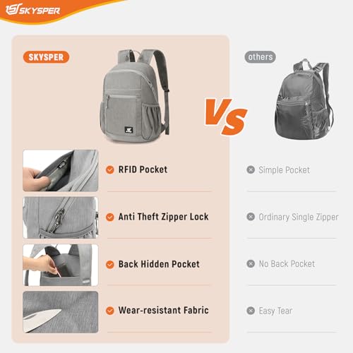 Image of SKYSPER Anti Theft Hiking Backpack, 20L RFID Packable Travel Daypack, Lightweight Foldable Back Pack for Walking Daytrip