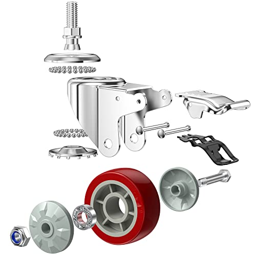 dicasal 4 inch heavy duty stem casters 360 degree swivel thread wheels with metric size m12-175 screw bolt double locking brake castor wheel load capacity upto 1200 lbs pack of four