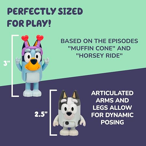 image for Bluey and Muffin 2-Pack Toy Figure Playset, Spring Time Toddler Figuri