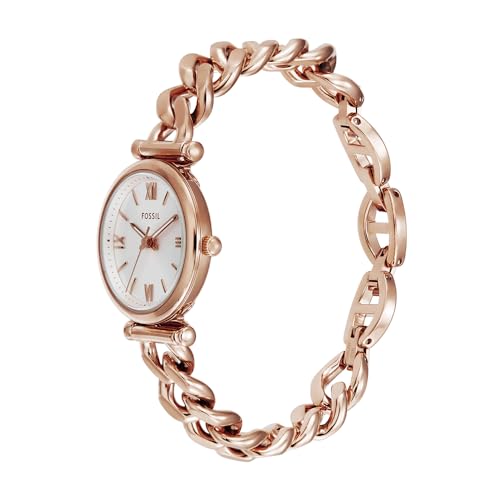 Fossil Carlie Uhr f&uuml;r Damen, Quarzwerk mit Edelstahl- oder Lederarmband Roségoldton und Wei&szlig;