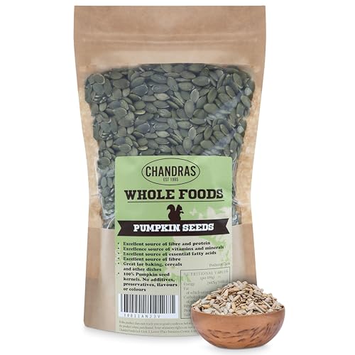 Chandra Whole Foods – Raw Pumpkin Seeds 1KG - Low-Carb High Fibre Pumpkin Seeds to Eat, for Breads, Soups, Cereals & Snacks - Gluten-Free, Keto, Shell-Free, Rich in Protein, Vitamins & Antioxidants