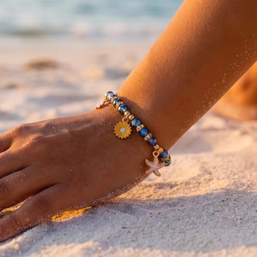 Bracelet perles de cristal bleu extensible fini les fermoirs difficiles à mettre