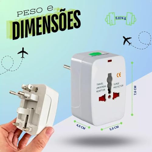Kit 2 Adaptadores Tomada Universal Padrão Internacional Adaptador Mais de 150 Países Para Viagem Biv