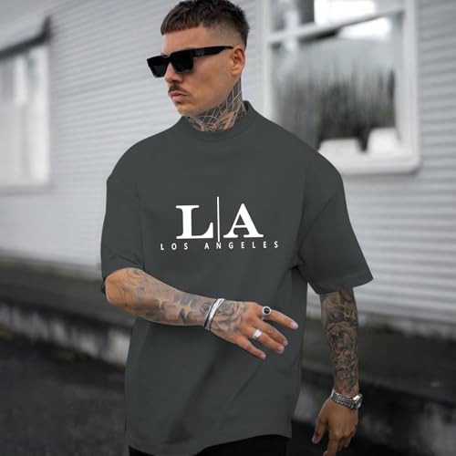 Image of BeWithYou Oversized Graphic Tshirts for Men Vintage Los Angeles Letter Graphic Shirt Baggy Streetwear Tee Casual Cotton Tops