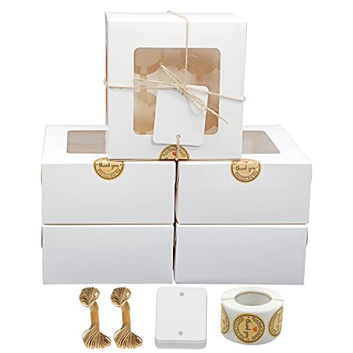 Lilyz Lot de 15 boîtes à cupcakes blanches à 4 trous avec fenêtre transparente pour cupcakes, biscuits, muffins, chocolat, macarons Cover