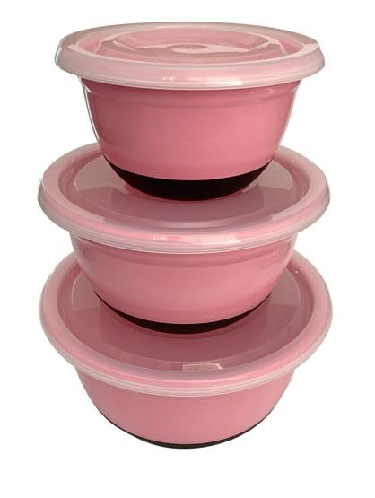 Crisp 6-Piece Non-Slip Bowl Set - Plastic, Durable Kitchenware, Dishwasher Safe - Made in the USA - Pink