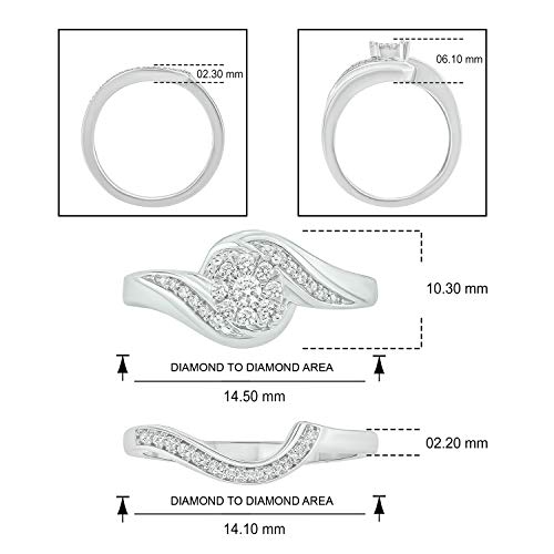 Cali Trove 1/4ct Round White Natural Diamond 925 Sterling Silver Cluster Flower Wedding Bridal Ring Set for Women4