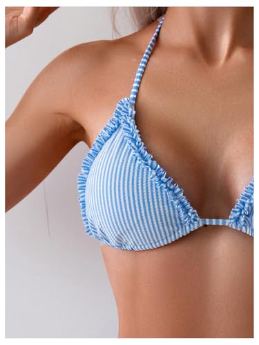 Verdusa Women's 2 Piece Striped Halter String Cute Bikini Sets Swim Suits Cheeky Triangle Bathing Suit4