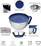 Rorence Mixing Bowls Set: Stainless Steel Non-Slip Bowls with Pour Spout, Handle and Lid - Set of 3 - Blue