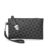 anck Women's Wristlet Handbags Clutch Purse Leather Cell Phone Wallet Handbag Credit Card Holder with Wrist Strap Black