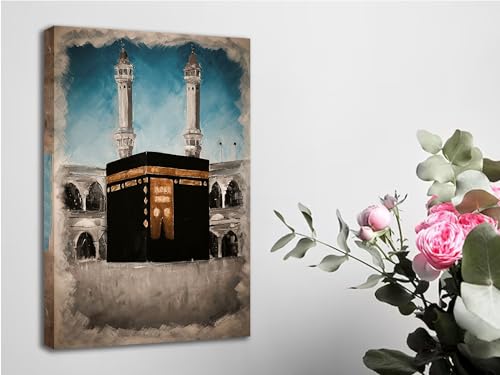 Image of MKB555 - Gallery Wraped Canvas Painting - Kaaba (Makkah e Madinah) - For Your Beautiful Space - Gallery Wraped Framed Canvas Painting Size 36X24 Inches