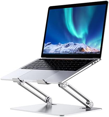 SOUNDANCE Laptop Stand for Desk with Stable Heavy Base, Adjustable Height Multi-Angle, Ergonomic Metal Riser Holder, Foldable Mount Elevator, Compatible with 10 to 15.6 Inches PC Computer, Silver