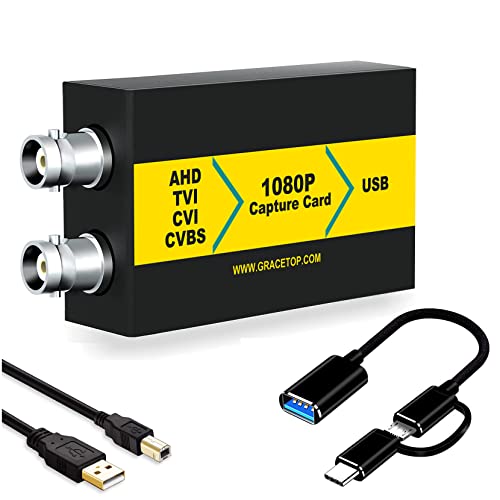 AHD Capture Card with Loopout, 4-in-1 AHD/TVI/CVI/CVBS/AV/RCA to USB 3.0 Video Capture Card, 1080P CVBS Capture Card for Streaming Game Streaming Video Recording for Windows, Linux, OS (AHD Capture)