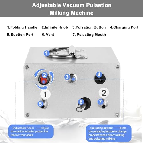 14L Electric Milking Machine, Witriolik Cow Milking Machine, Farms Goat Sheep Hand Vacuum Pump with Stainless Steel Milk Bucket, Kit Automatic Stop Equipment(Goat,14L) - Image 5
