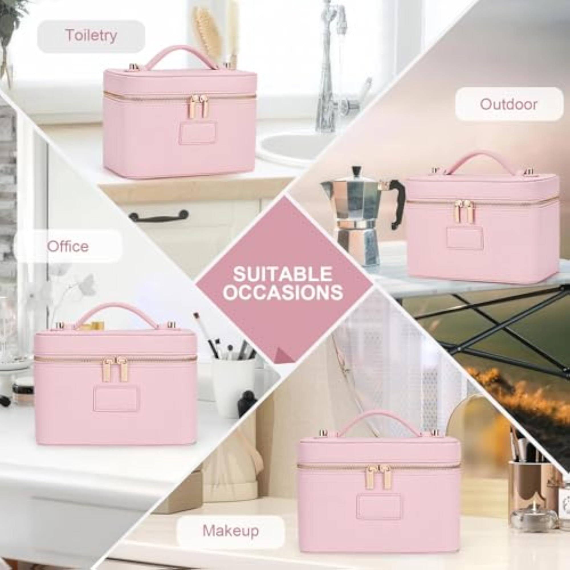 Leather Makeup Bag Vanity Case for Women, Pink