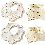 Lot de 4 bavoirs multifonctionnels : Ces bavoirs en mousseline douce peuvent être utilisés comme bavoirs, bavoirs d’allaitement, serviettes pour le visage et bandanas pour les bébés de 0 à 36 mois.