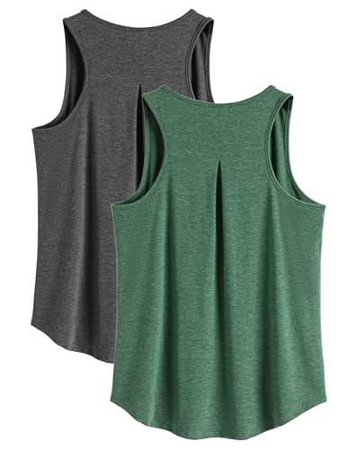 PINSPARK 2er Pack Tanktops Damen Sport Tank Tops Racerback Ärmellose Sporttop Herbst Laufen Gym Yoga Top Soft Atmungsaktiv Trainingstop Tank Sportbekle Dunkelgrau/Dunkelgrün XL