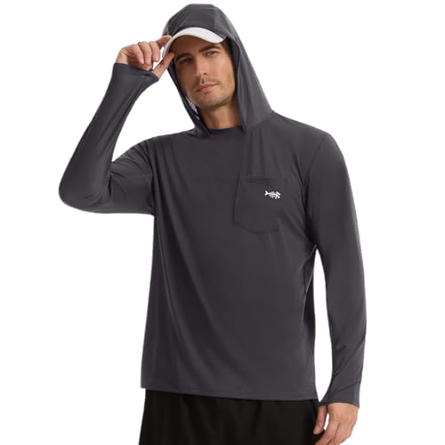 Image of BASSDASH Men's UPF 50+ Fishing Hoodie Shirts with Chest Pocket Lightweight UV Sun Protection Long Sleeve Hiking Sports FS34M