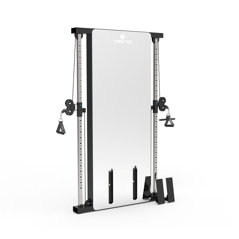 Doble Polea de Pared Fitness Tech – Máquina Multifunción con Placas 2x100 kg – 26 Posiciones – Relación 2:1 – Gimnasio Profesional Compacto con Espejo