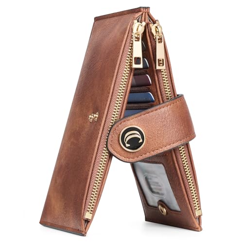 CLUCI Wallet for Women Leather Slim Womens Wallet RFID Blocking Bifold Credit Card Holder with Zipper Pocket