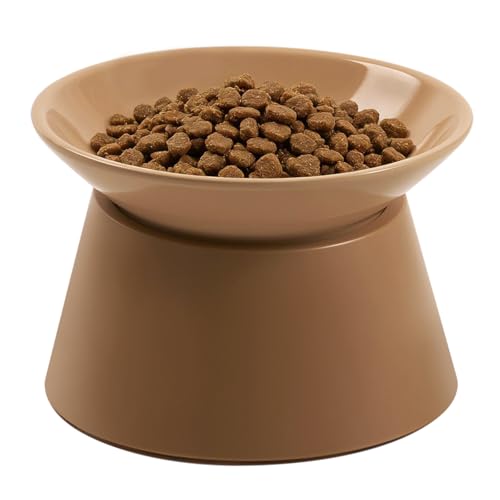 MS!MAKE SURE Cat Food Bowls Elevated - Ceramic Cat Water Bowls Whisker Friendly with Stand Tilted Non Slip Flat Detachable Anti Vomiting for Indoor Cats Milk Tea