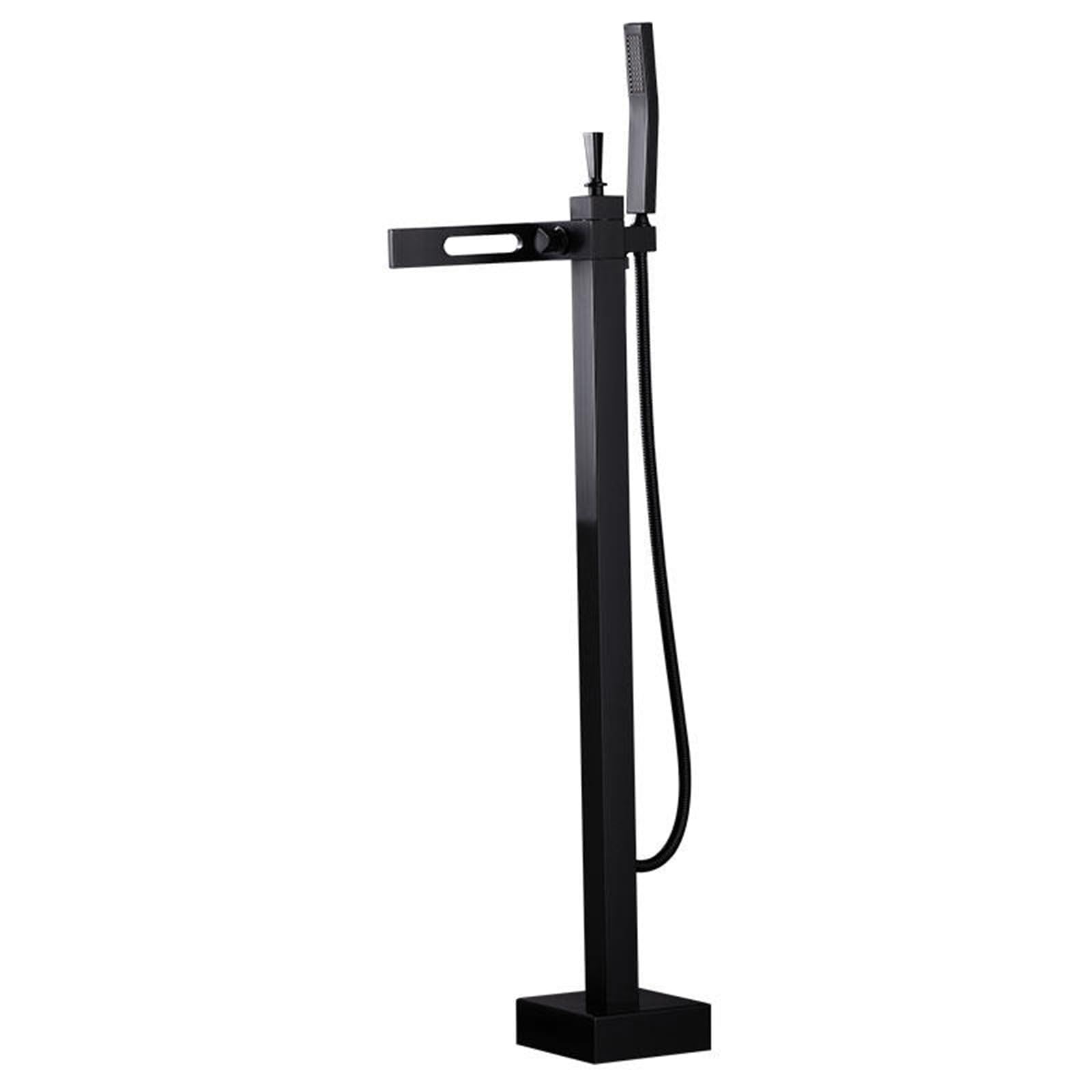 WOTZOV Free Standing Bath Mixer Taps With Shower Hot And Cold Waterfall Faucet 360° Rotation Floor Standing Bath Mixer Tap, Black，Black