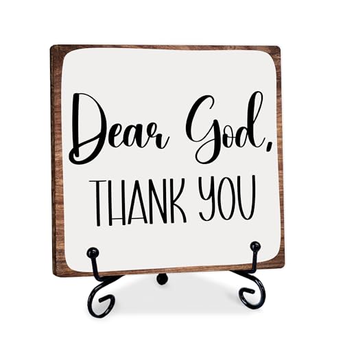 5'' Christian Wooden Sign with Metal Stand - Dear God Thank You - Rustic Farmhouse Religion Desktop Decor for Office Desk Shelf, Home Decor & Christian Gifts For Friend Family -A13 - image 1
