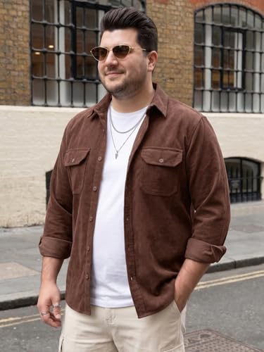 Image of Urbano Plus Men's Corduroy Full Sleeve Regular Fit Solid Overshirt with Utility Pockets
